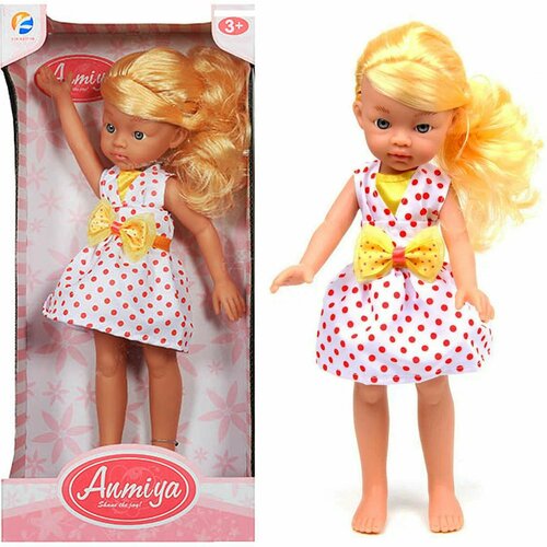 Кукла Anmiya в белом платье в красный горошек 30 см