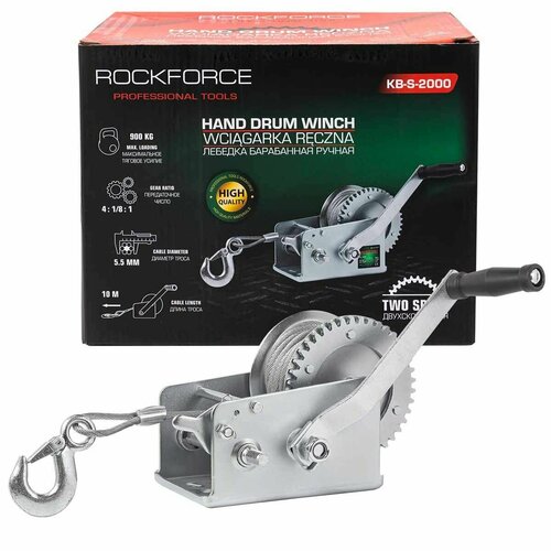 фото Лебедка барабанная ручная г/п 900кг rockforce rf-kb-s-2000