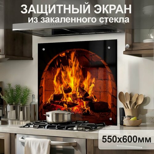Изображение товара Защитный экран для плиты от брызг 600х550х4мм. Фартук для кухни на стену.