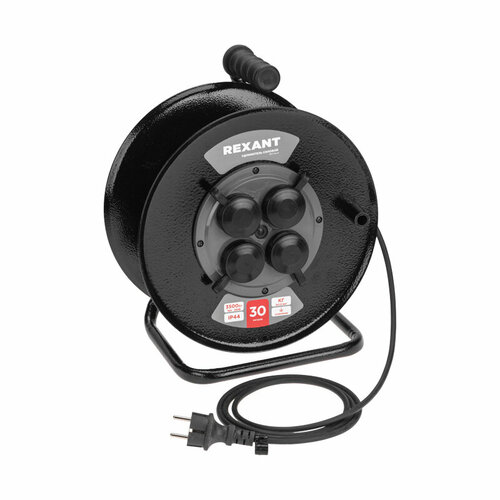 Удлинитель силовой КГ на катушке 4 гнезда сз 30м 3х15мм IP44 c защитными крышками металлическая катушка REXANT 5945₽