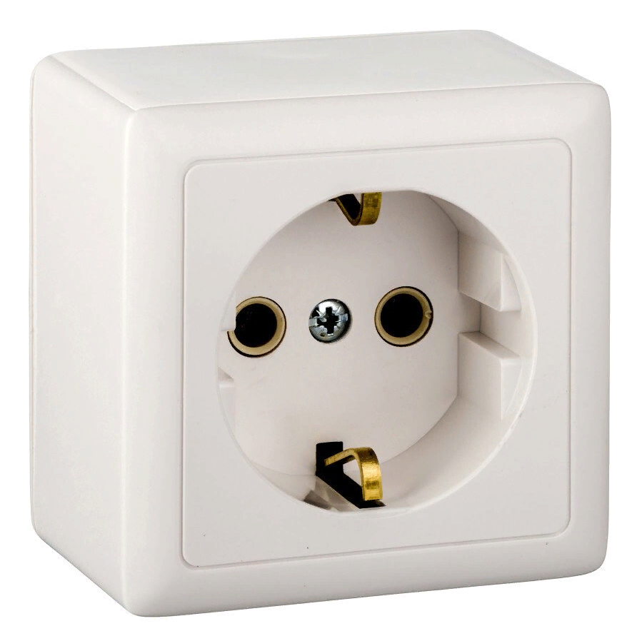 Розетка силовая штепсельная Systeme Electric / Систем Электрик Хит, 16А 250В IP20 белый, с заземляющим контактом открытой установки RA16-133I-B / электрооборудование