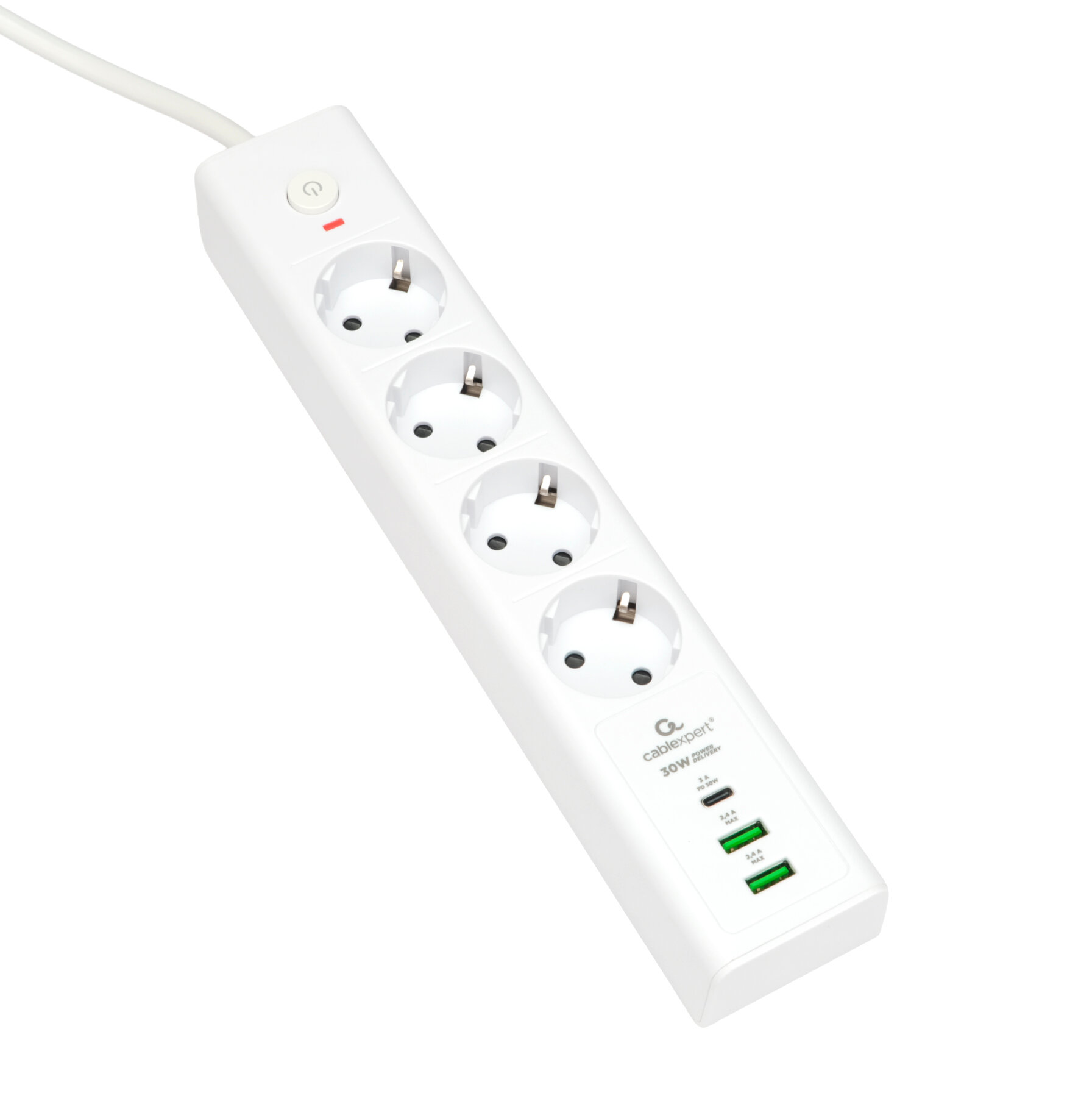 Сетевой фильтр Cablexpert Exnovo 4 розетки 16А 1xType-C PD 30Вт 2хUSB 2 метра уровень защиты 4+ белый