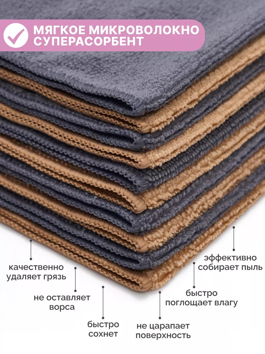Тряпки для уборки из микрофибры 30*30 см 10 штук — фото 1