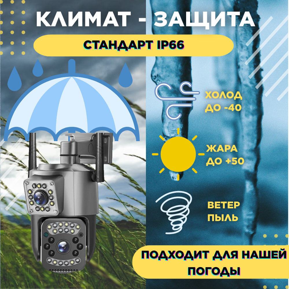 Камера видеонаблюдения уличная 4G сим-карта 10Мп поворотная, с датчиком движения, ночной съемки и обратной связью — фото 1