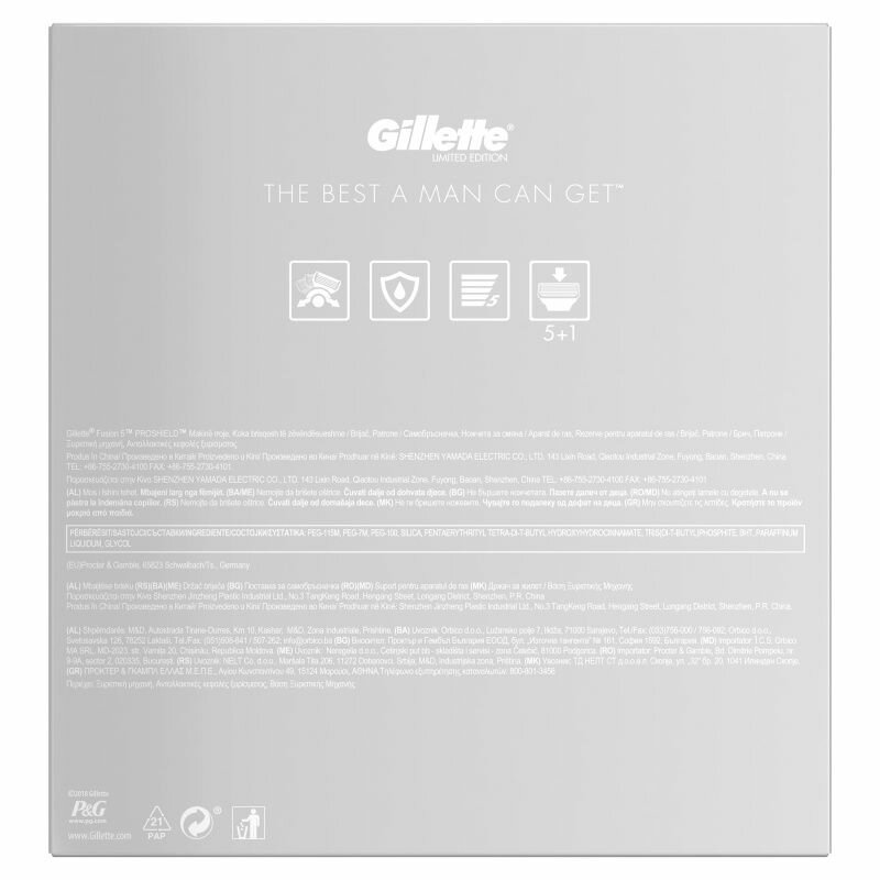 Подарочный набор для мужчин Gillette Fusion ProShield, Бритва, 3 сменных кассет, подставка — фото 1