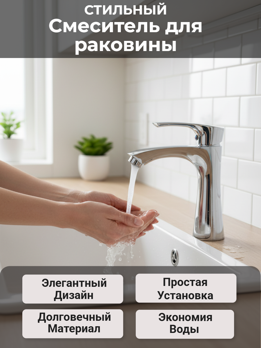 Смеситель для раковины в ванной комнате RICARDO R1030-1 хром