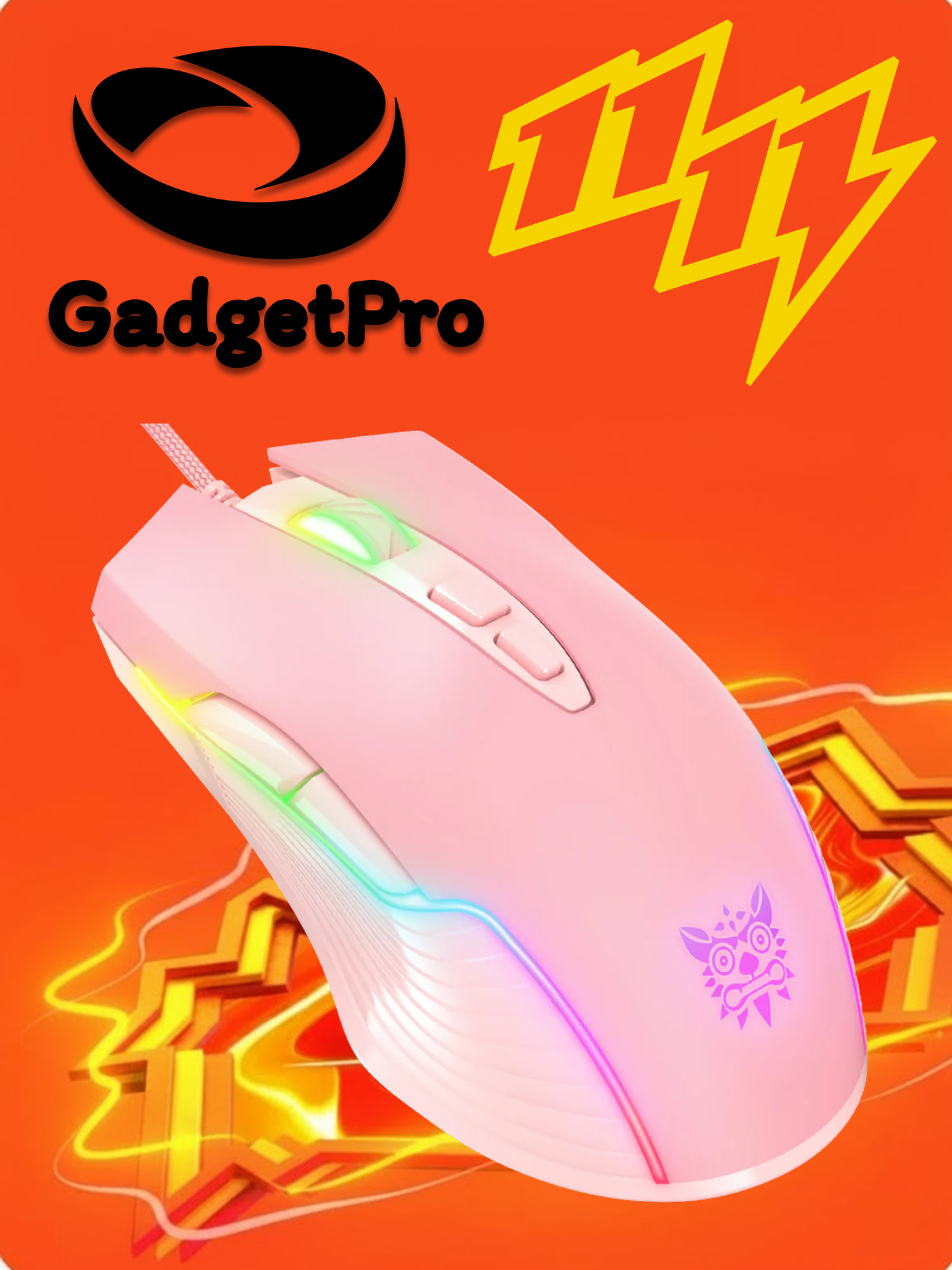 Проводная игровая мышь ONIKUMA CW905: эргономичный дизайн, RGB подсветка, для ПК, надежная и быстрая. Розовый