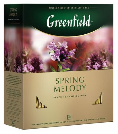 Чай GREENFIELD (Гринфилд) "Spring Melody" ("Мелодия весны") черный с чабрецом 100 пакетиков в конвертах по 15 г 1065-09