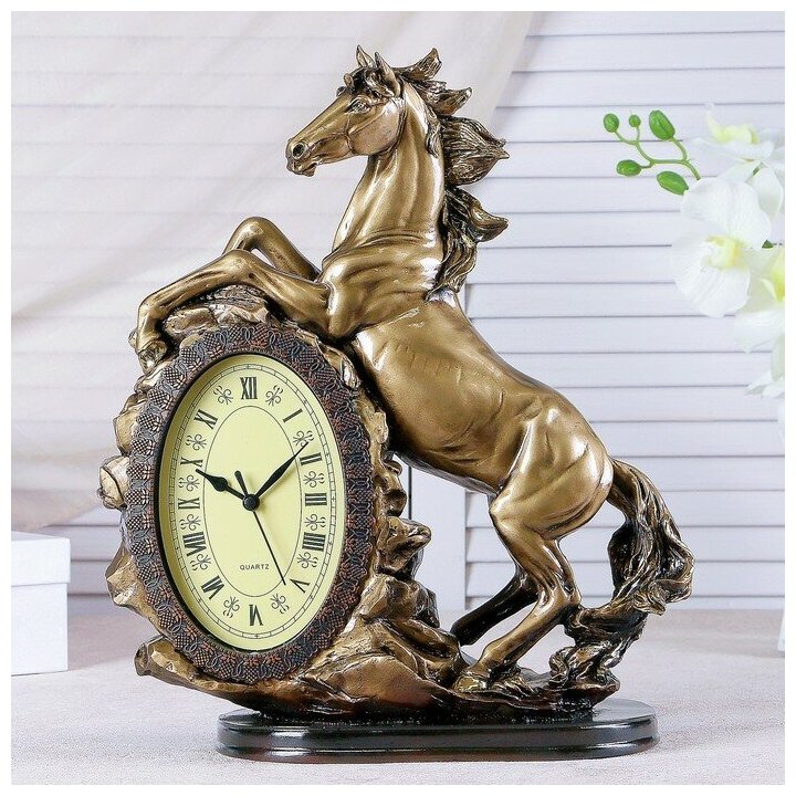 Часы настольные каминные "Лошадь", 40 х 31 х 15 см, золото 3940726