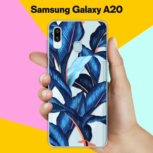 Силиконовый чехол Синие листья на Samsung Galaxy A20 дизайнерский горизонтальный чехол книжка для самсунг а30 самсунг а20 тропические листья