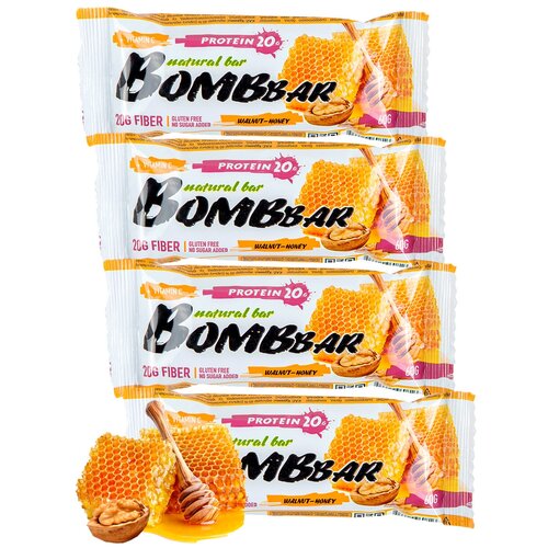 фото Протеиновый батончик bombbar protein bar 4 x 60 g, грецкий орех с медом