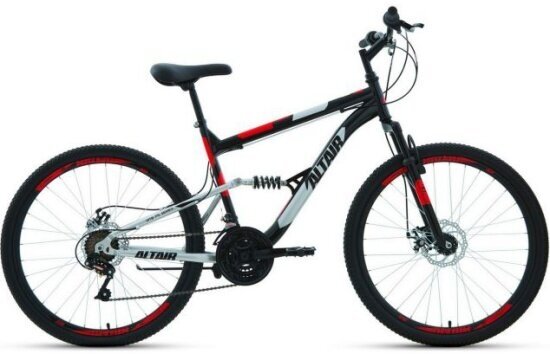 Горный велосипед Altair MTB FS 26 2.0 disc 2021, черный/красный, рост 16"