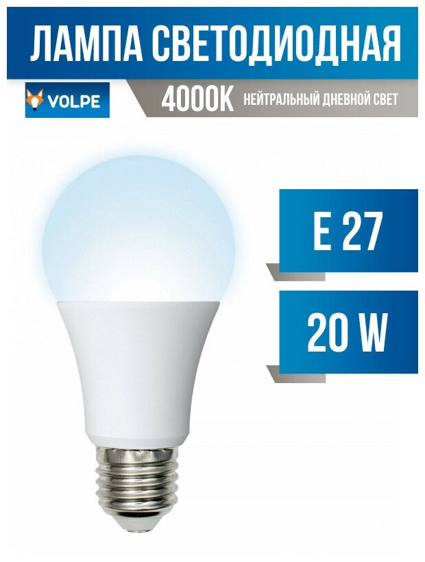 Volpe NORMA ЛОН A65 E27 20W(1750lm) 4000K 4K матовая 65x115 LED-A65-20W/NW/E27/FR/NR (арт. 675705)