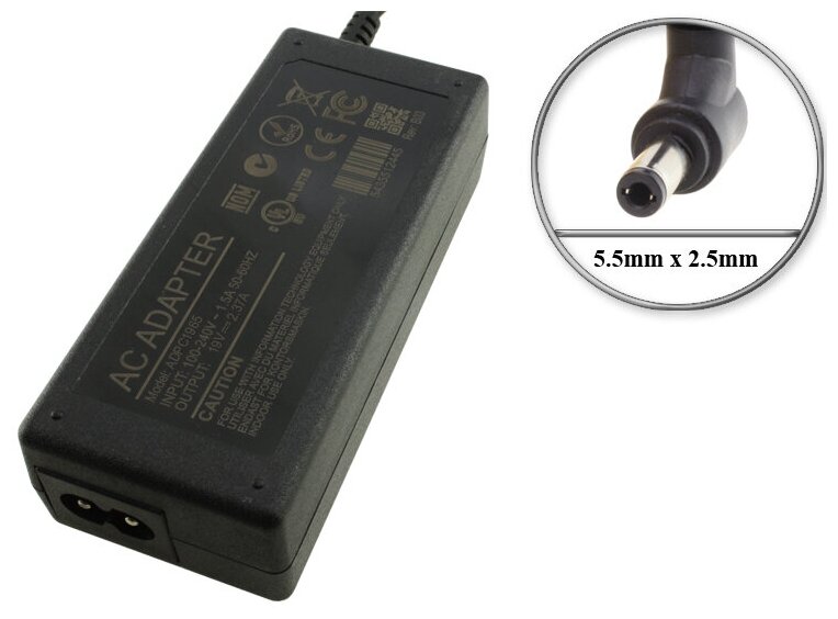 Адаптер (блок) питания 19V 2.37A 45W 5.5mm x 2.5mm (ADPC1945 ADPC1965) для монитора Philips и др.