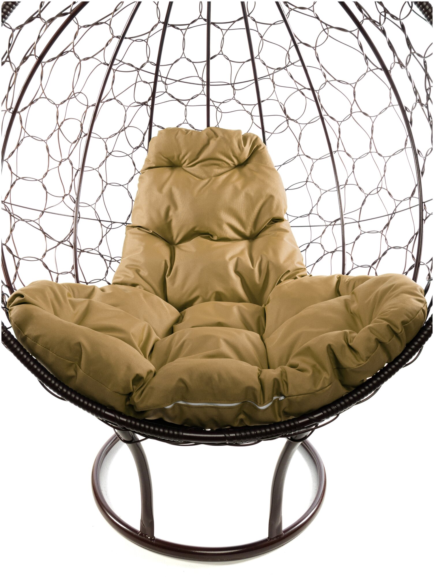 Кресло M-Group круг на подставке ротанг коричневое, бежевая подушка - фотография № 9