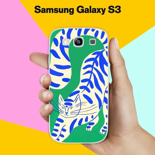 Силиконовый чехол на Samsung Galaxy S3 Кот на зеленом / для Самсунг Галакси С3