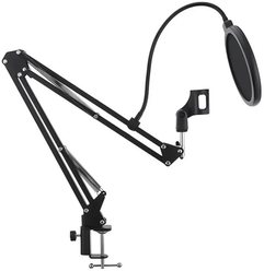 Настольная стойка для микрофона, пантограф с поп-фильтром 15.5 см, черный