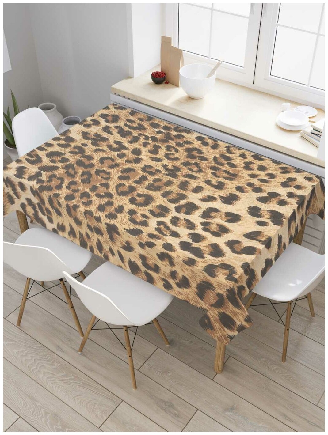 Скатерть прямоугольная JoyArty на кухонный стол "Леопардовое окружение" из оксфорда, 120x145 см