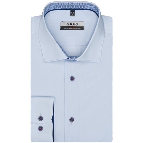 фото Рубашка мужская длинный рукав greg 210/139/cl/z/8p_gb, полуприталенный силуэт / regular fit, цвет голубой, рост 174-184, размер ворота 39