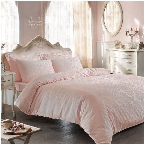 фото Постельное белье 1.5-спальное tivolyo bambura jakarli, жаккард, 2 наволочки 50 х 70 см, розовый