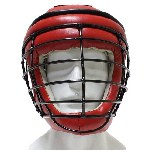 фото Шлем для армейского рукопашного боя кожа - красный, l рэй-спорт