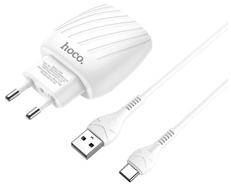 СЗУ, 2 USB 2.4A (C78A), HOCO, Type-C, белый