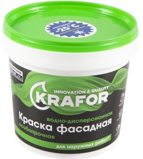 Краска водно-дисперсионная фасадная особопрочная Krafor , 1,5 кг, белая