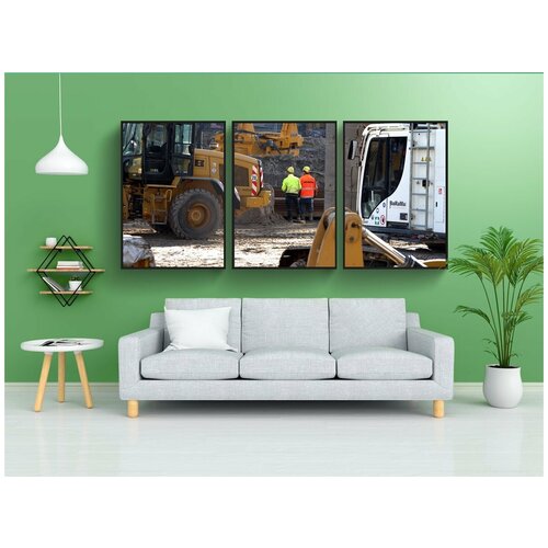 фото Набор модулных постеров для интерьера "строительная площадка, инженер, строительная техника" 60x90 см. в тубусе, без рамки lotsprints