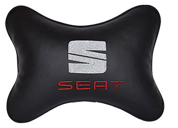 Автомобильная подушка на подголовник экокожа Black с логотипом автомобиля SEAT