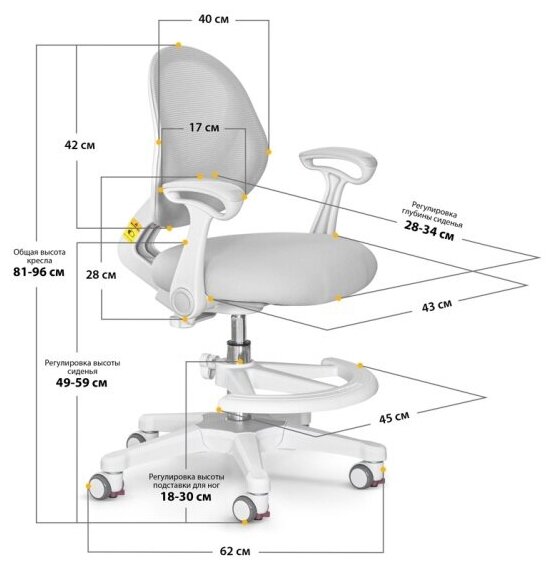 Растущее детское кресло для дома Mio Air G (арт. Y-400 G (arm)) для обычных и растущих парт + подлокотники + подставка для ног + чехол на сиденье - фотография № 3