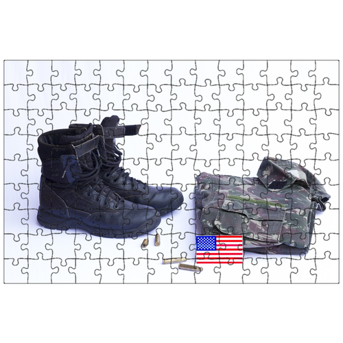 фото Магнитный пазл 27x18см."сапоги, в военной форме, флаг использует" на холодильник lotsprints