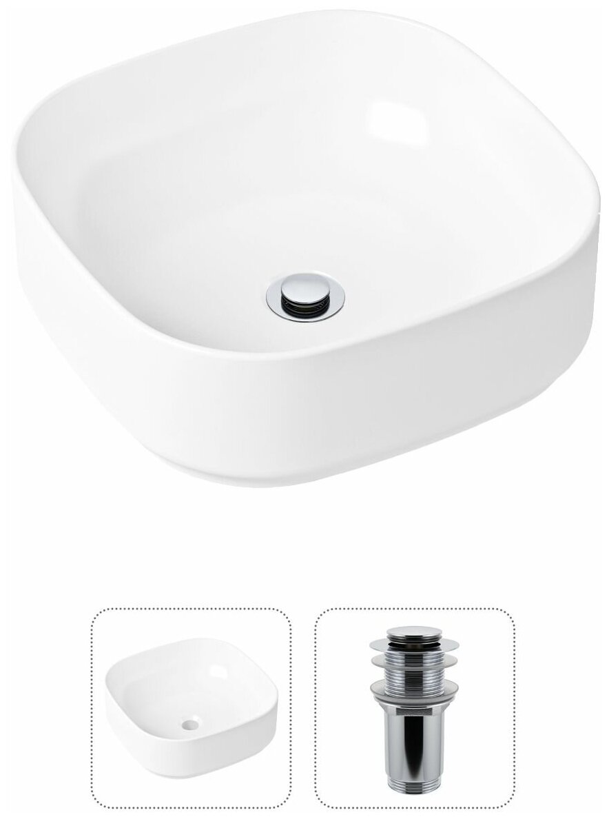 Накладная раковина в ванную Lavinia Boho Bathroom Sink Slim 21520828 в комплекте 2 в 1: умывальник белый, донный клапан в цвете хром