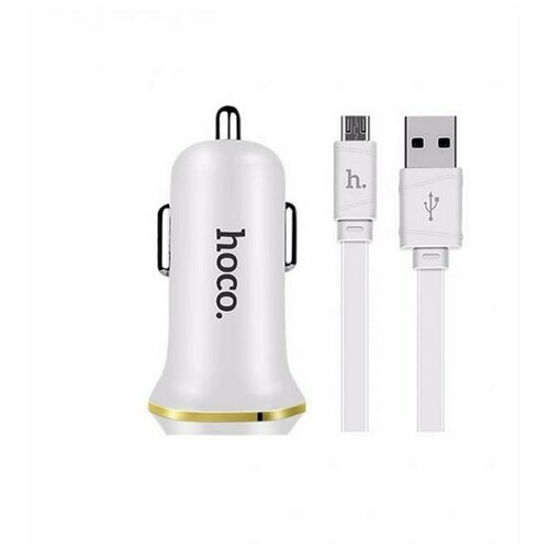 Блок питания автомобильный HOCO Z1, 2,1 A, 2 USB, кабель Micro USB, цвет белый зарядное устройство автомобильное hoco z1 6957531035909 2 usb черный