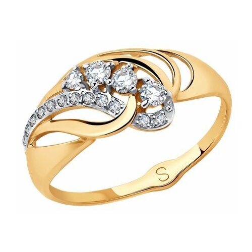 фото Кольцо diamant online, золото, 585 проба, фианит, размер 16.5, бесцветный