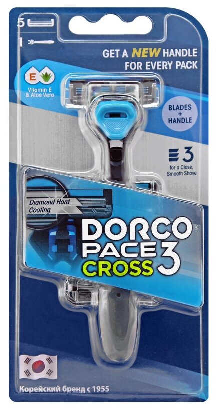 Набор Бритва Dorco CROSS3, 5 см. кас.3лез, плав. головка, увл. полос TRC 1005