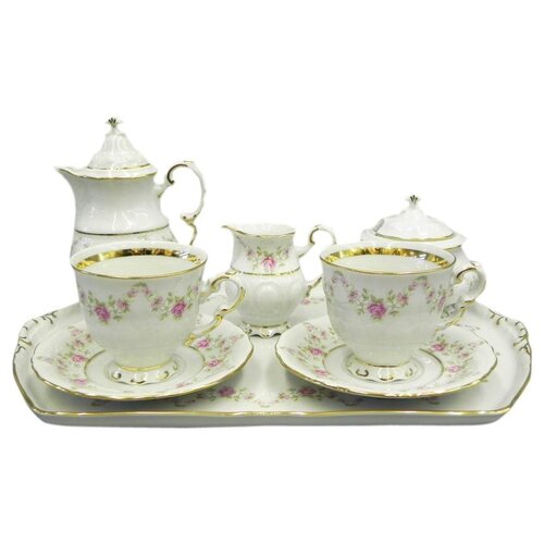 фото Кофейный набор на 2 персоны 8 предметов тет-а-тет leander "соната /розовый цветок" (подарочный) / 159161