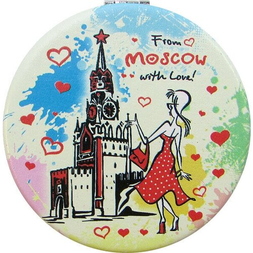 Зеркало карманное из экокожи From Moscow with love 7 см