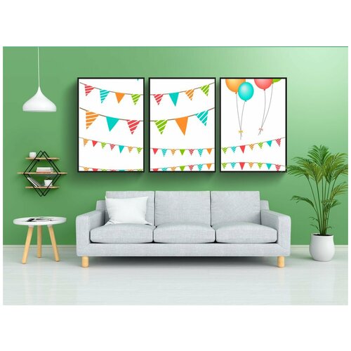 фото Набор модулных постеров для интерьера "надувные шарики, день рождения, овсянка" 60x90 см. в тубусе, без рамки lotsprints