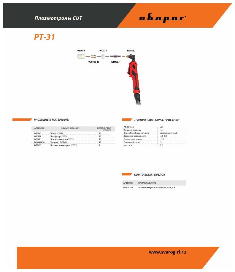 Плазменный резак Сварог PT-31 (IVT6251-21)