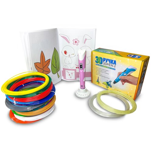 фото 3д ручки 3d pen 2 3d ручка 3d pen 2 + 170 м пластика + книжка с трафаретами (40 штук) + термоковрик + подставка (розовый)