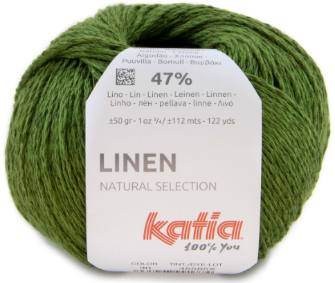 Пряжа Linen Katia, 50гр/112м 53% Хлопок ,47% Лен, цвет 30 зеленый, 1 моток