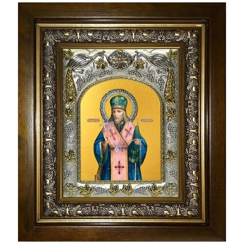 Икона Иоасаф епископ Белгородский святитель, в деревяном киоте святитель иоасаф епископ белгородский икона в широком киоте 16 5 18 5 см
