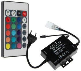 Контроллер Ecola, для RGB ленты 16х8 мм, 220 В, 1500 Вт, 6.6 А, IP68, инфракрасный пульт 5799145