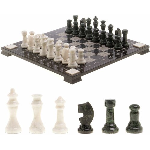 Шахматы с гравировкой "Турнирные" доска 36х36 см белый мрамор, змеевик 124607