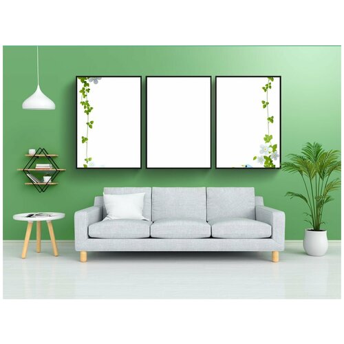 фото Набор модулных постеров для интерьера "рамка, плющ, лист" 60x90 см. в тубусе, без рамки lotsprints