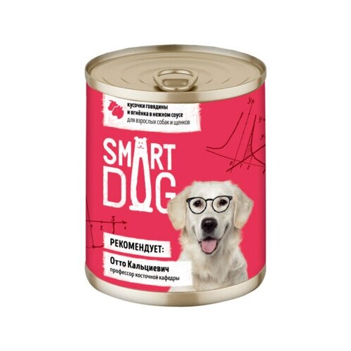 Smart Dog консервы Консервы для взрослых собак и щенков кусочки говядины и ягненка в нежном соусе 22ел16 43752 0,85 кг 43752 (8 шт)