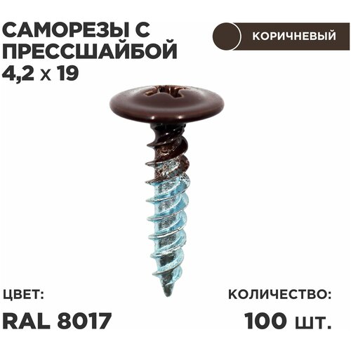 Саморез пресс-шайбой 4,2*19 Ц 100шт в комплекте. RAL 8017 Коричневый шоколад