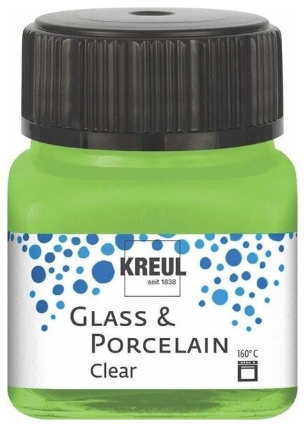 Краска по стеклу и фарфору /Зелёное яблоко/ KREUL Clear на водн. основе, 20 мл