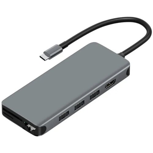 Хаб USB Wiwu Alpha 12 in 1 Type-C - 3xUSB 3.0 / 3xUSB 2.0 / Type-C / SD / HDMI / Micro SD / Lan+3.5 Grey 6973218936260 хаб usb type c адаптер переходник 8 в 1 hdmi 4k rj45 tf sd usbx2 type c pd 87w для macbook для ноутбука