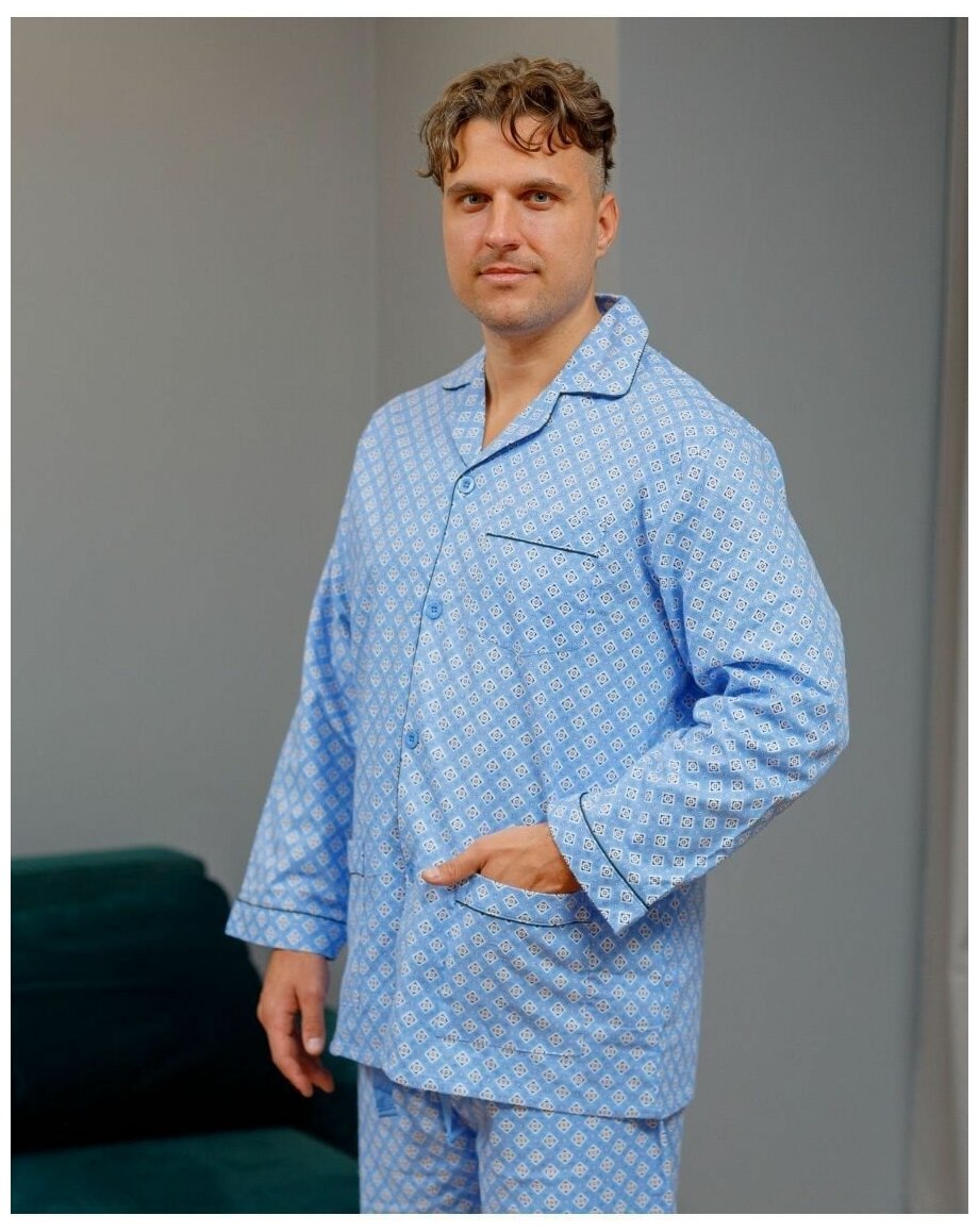 Пижама мужская со штанами и рубашкой хлопок фланель - фотография № 4